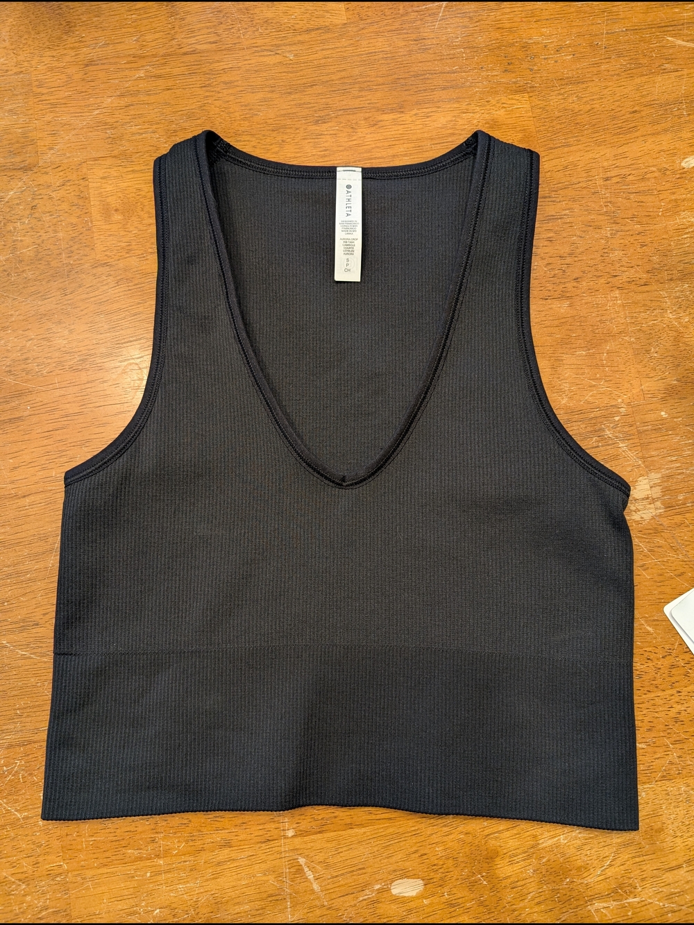 Athleta Aurora Black Ribbed V-Neck Cropped Tank